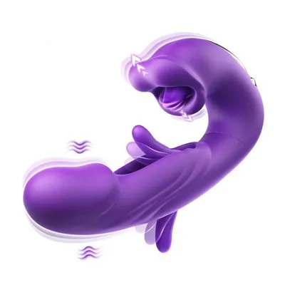 3 ffordd Tafod yn dirgrynu dildo gyda sugno ceg benywaidd ar gyfer clitoris a g sbot